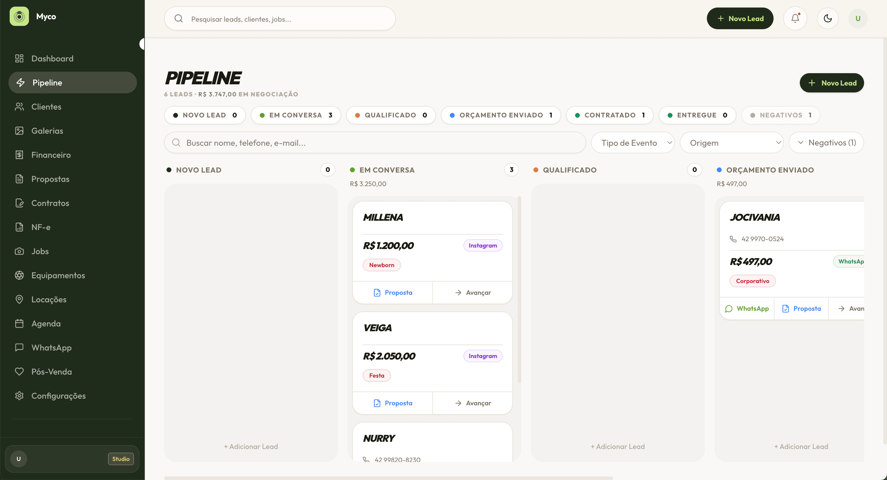 Pipeline de Leads — Myco CRM